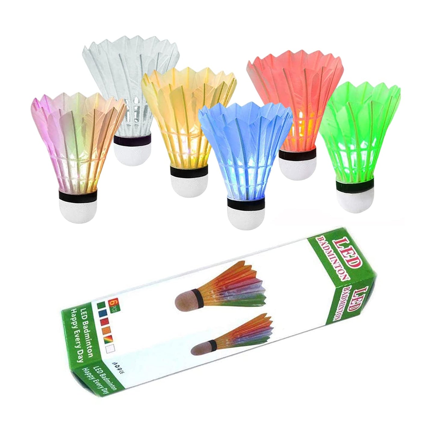 ZHENAN Glow in The Dark Badminton Birdies 6PCS,Goose Feather LED Badminton Shuttlecocks for Family Backyards Practice,Long Lasting Light Up Birdie Balls Set for Indoor Outdoor Sports Activities
