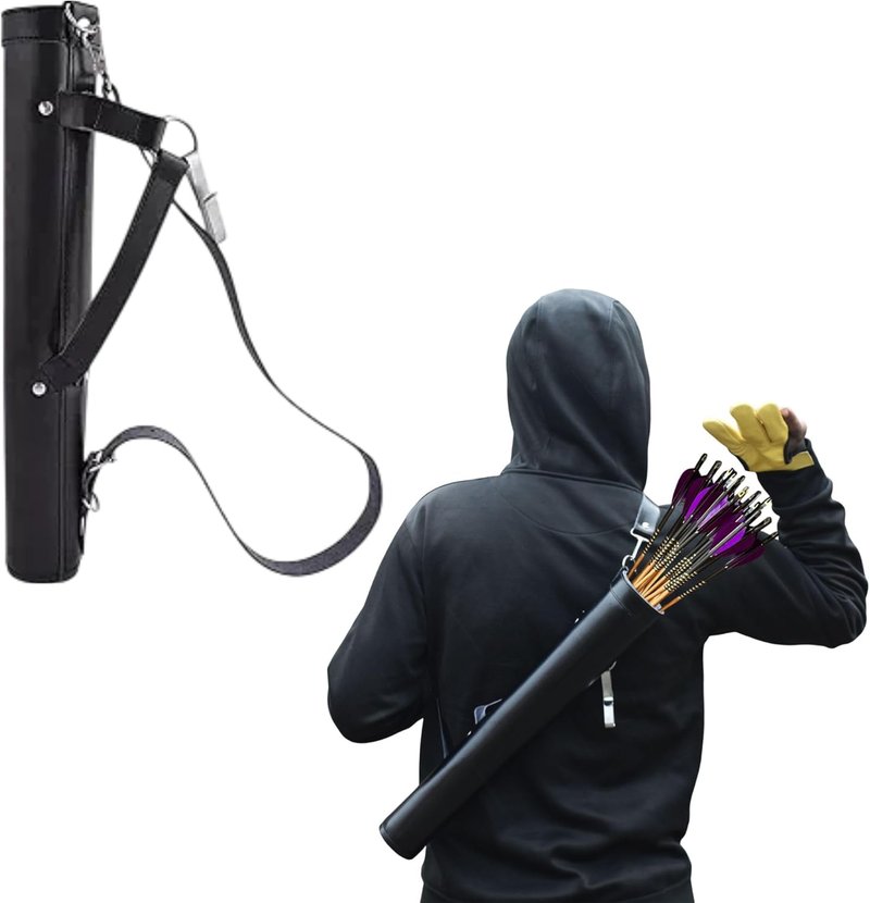 Genuine Cowhide Leather Archery Arrow Quiver - Adjustable Strap for Hunting & Target Practice