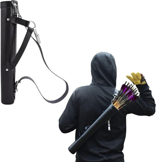 Genuine Cowhide Leather Archery Arrow Quiver - Adjustable Strap for Hunting & Target Practice