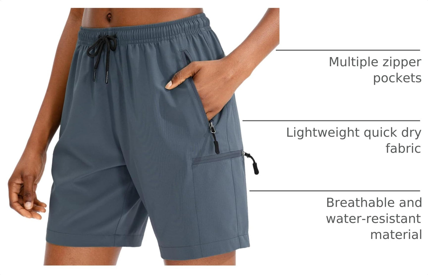 SANTINY Women's 5''/ 7''/9'' Hiking Cargo Shorts(Dusty Blue_3XL)