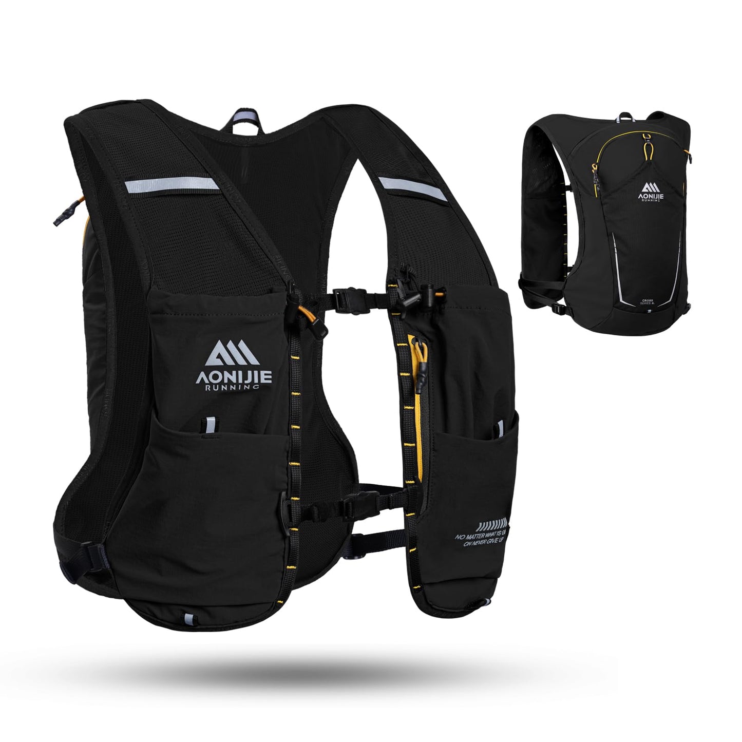 AONIJIE Running Hydration Vest for Men & Women, 8L Hydration Backpack, Multiple Pocket Designs for Water Bottles/Bladders, Lightweight Breathable for Hiking, Climbing, Marathon & Cycling - Black