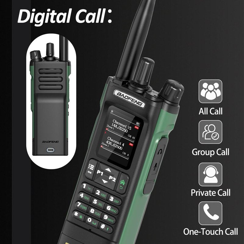 Ham Radio Baofeng DM32 DMR Radio Handheld Rechargeable Walkie Talkies Long Range DM32UV Two Way Radio NOAA Weather Radio with GPS, Copy Frequency 2500mAh Battery USB-C Charging With Radio Holster