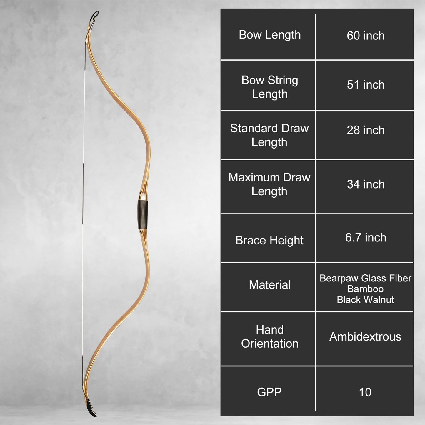 AF Archery Recurve Bow Traditional Horse Bow for Mounted Archery and Precision Shooting, Sicai Bow Peak Heritage of Ming Dynasty(45lbs, Bamboo)