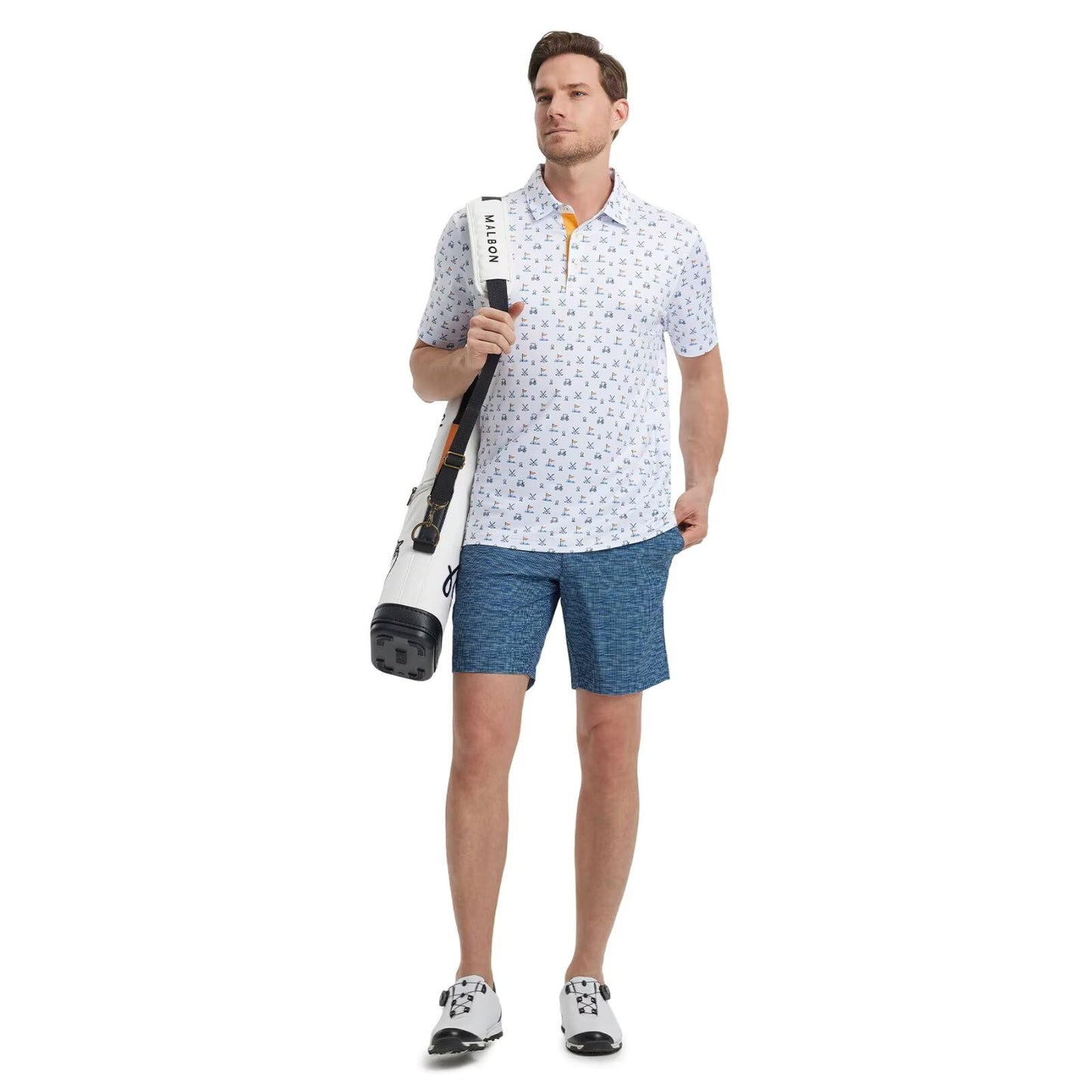 M MAELREG Mens Golf Shirt Short Sleeve Dry Fit Print Moisture Wicking Performance Patterns Collared Polo Shirt