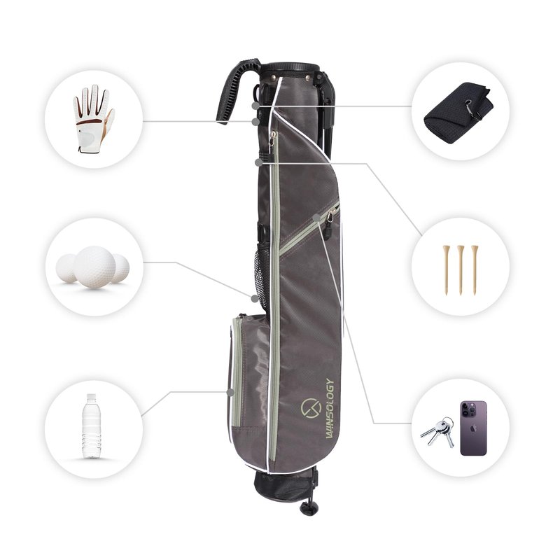 T WINSOLOGY Small Golf Bags for Men Golf Stand Bag Lightweight Golf Easy Carry Bag with Strap and Stand for The Driving Range, Par 3 and Executive Courses Golf Bags for Men or Women. (Grey/Wasabi)