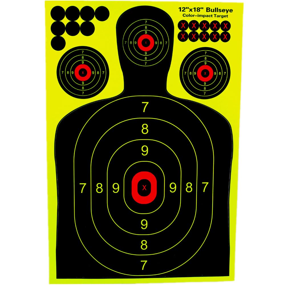 AimsoAces12x18 Inch Silhouette Splatter Targets - Multi-Color Reactive Paper for High-Visibility Shooting Practice (10)