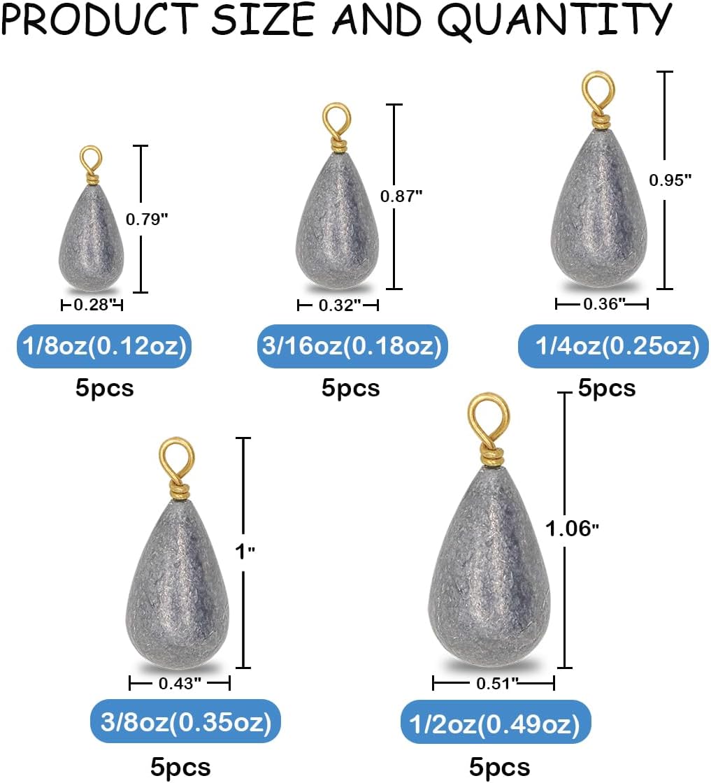 Fishing Weights Sinkers Kit - 25-Piece Assorted Bass & Catfish Weights for Saltwater & Freshwater Fishing
