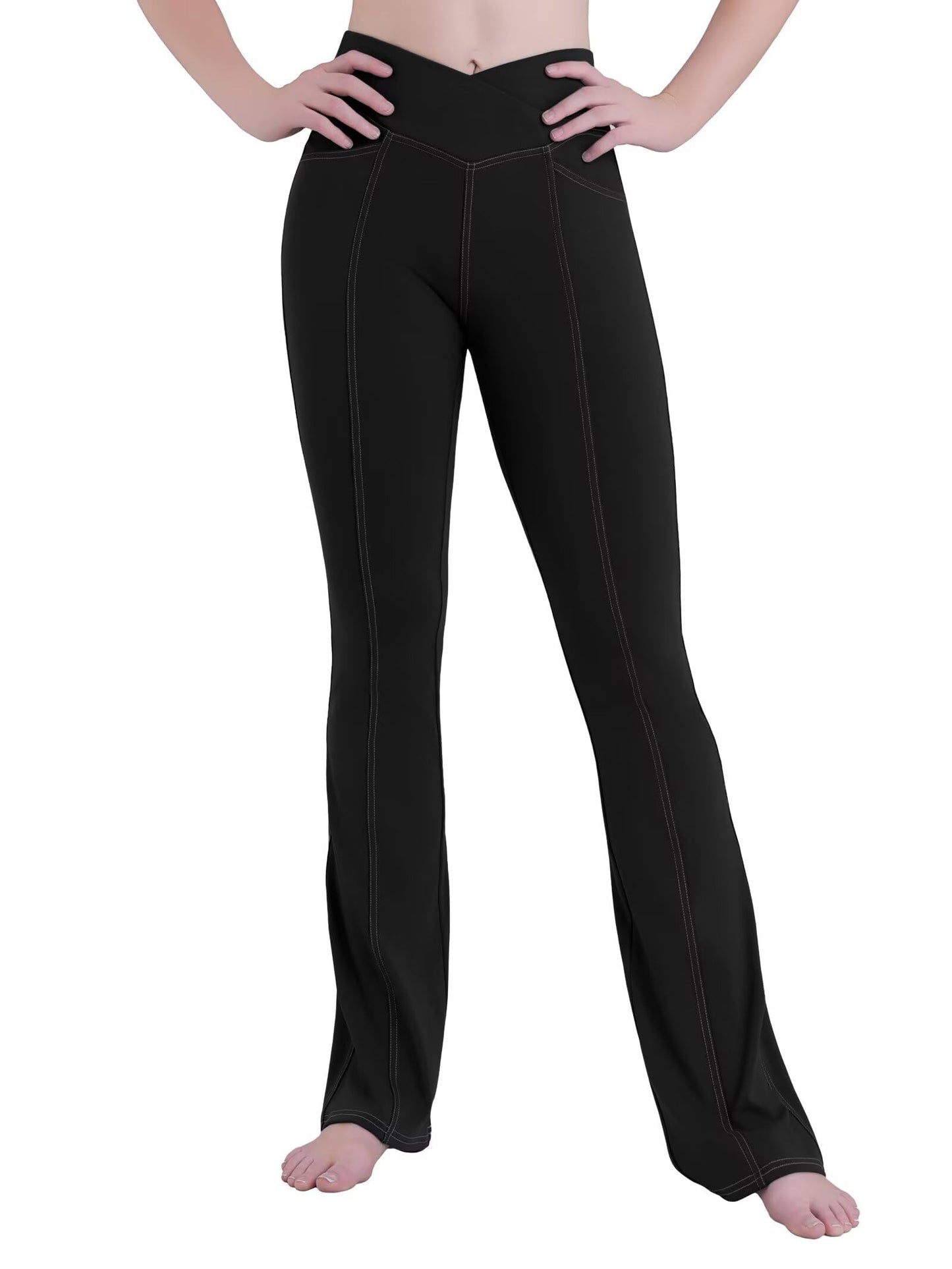 Sunzel Flare Leggings for Women High Waist Workout Leggings with Pockets Tummy Control Wide Leg Flared Yoga Pants 32" Black Large