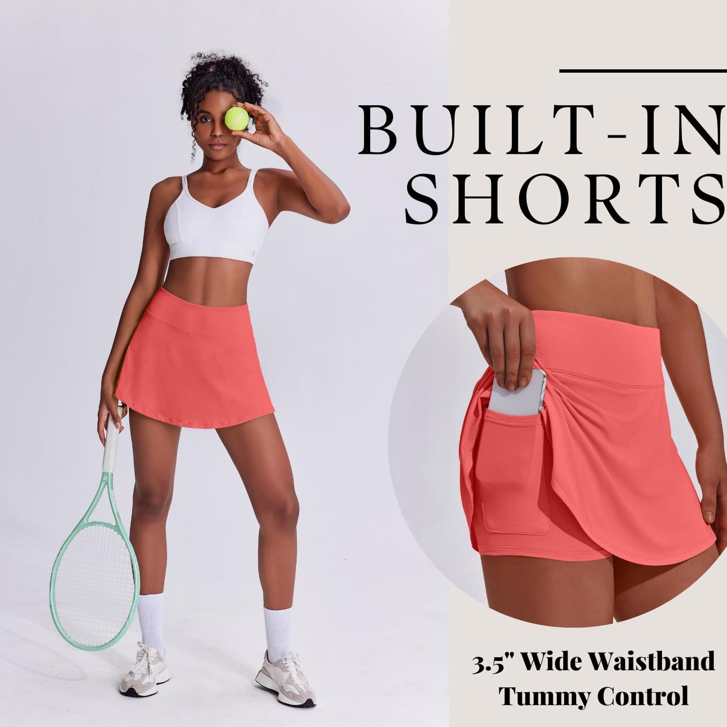 PINSPARK Tennis Skirt Pleated Golf Skorts for Women Workout Tummy Control Athletic Skirts with Pockets,Porcelain Rose Small