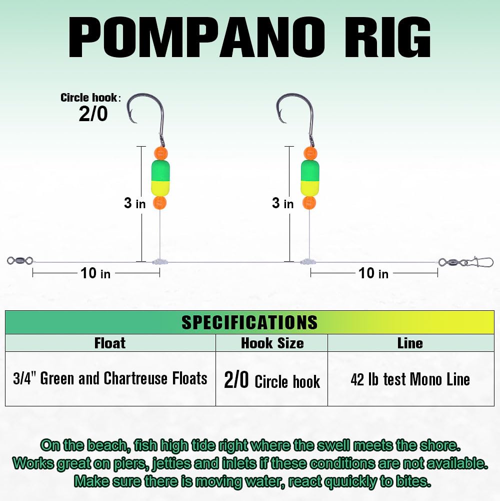 Pompano-Rigs-for-Surf-Fishing-Saltwater-Gear with Double Circle & Wide Gap Hook-6-Pack Surf Fishing Tackle
