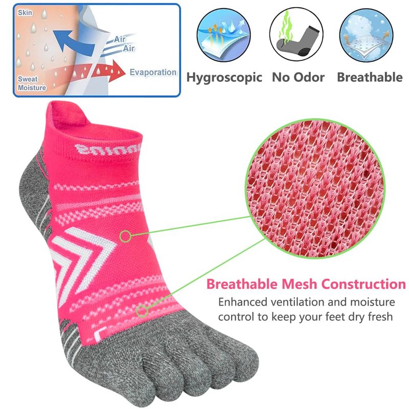 ABTRAV Womens Toe Socks No Show Five Finger Sports Running Athletic Socks Cotton Arch Support Ankle Socks 6 Pairs