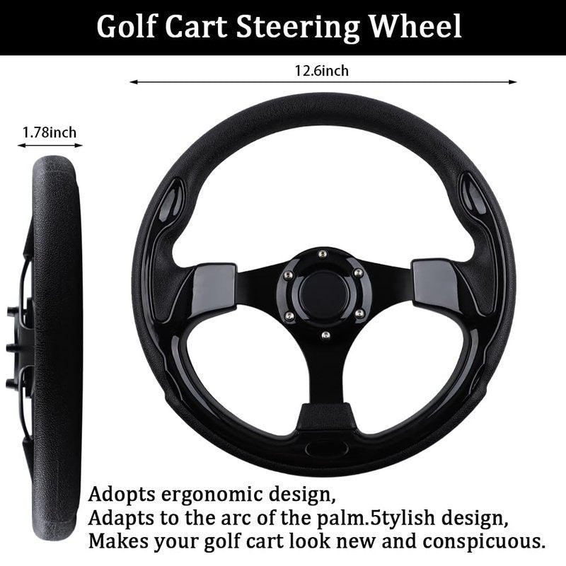 Universal Golf Cart Steering Wheel for EZGO RXV & TXT, Club Car DS and Club Car Precedent EZGO Yamaha Golf Car Accessories (Black)