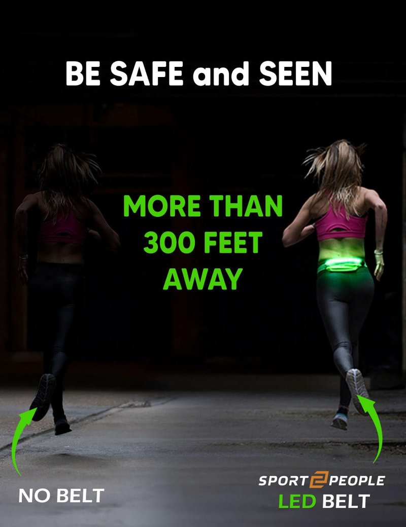 sport2people LED Reflective Running Belt Pouch with USB Rechargeable Light, Reflective Running Gear for Men, Women,Phone Holder for Runners,Visibility Running Safety Lights Belt for Safe Night Running