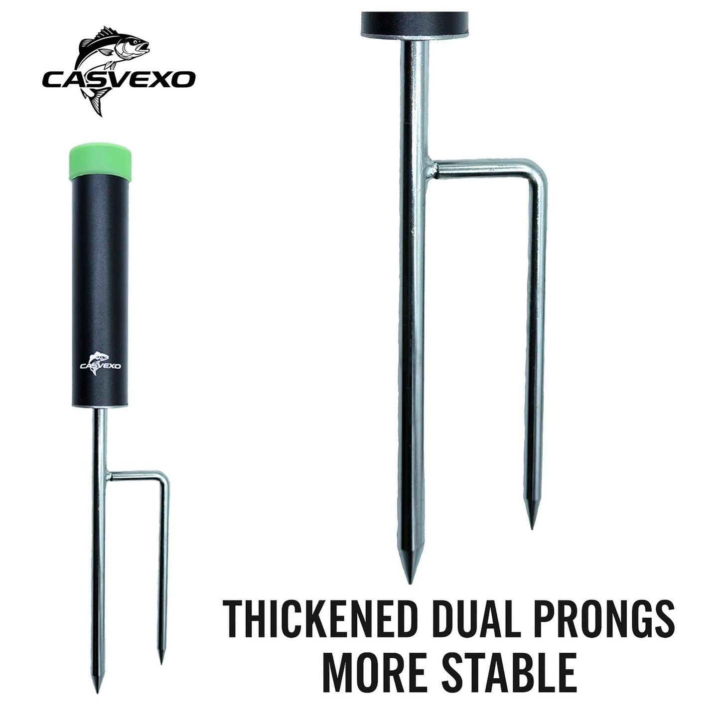 CASVEXO 4 Pack Fishing Rod Holder, Aluminum Fishing Pole Holder for Ground, Rod Holders for Bank Fishing, Double Spike Support, 4 Free Alarm Bells