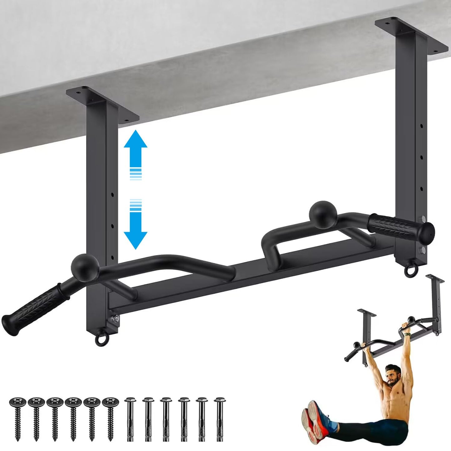 Kipika 32" Ceiling Mounted Pull Up Bar - Heavy Duty, Highly Adjustable, Multifunctional - Home Gym System with Punching Bag Hanger and Resistance Bands Training