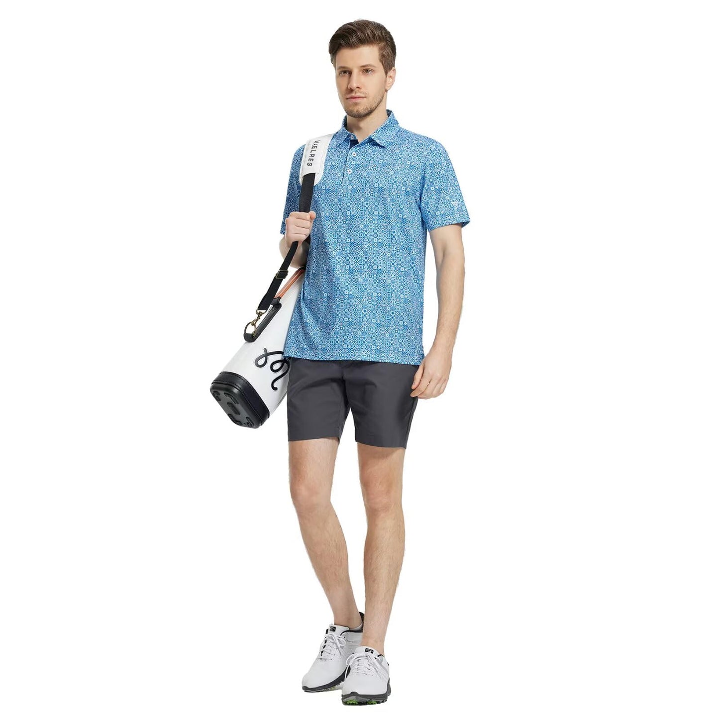 M MAELREG Mens Golf Shirt Short Sleeve Dry Fit Print Moisture Wicking Performance Patterns Collared Polo Shirt