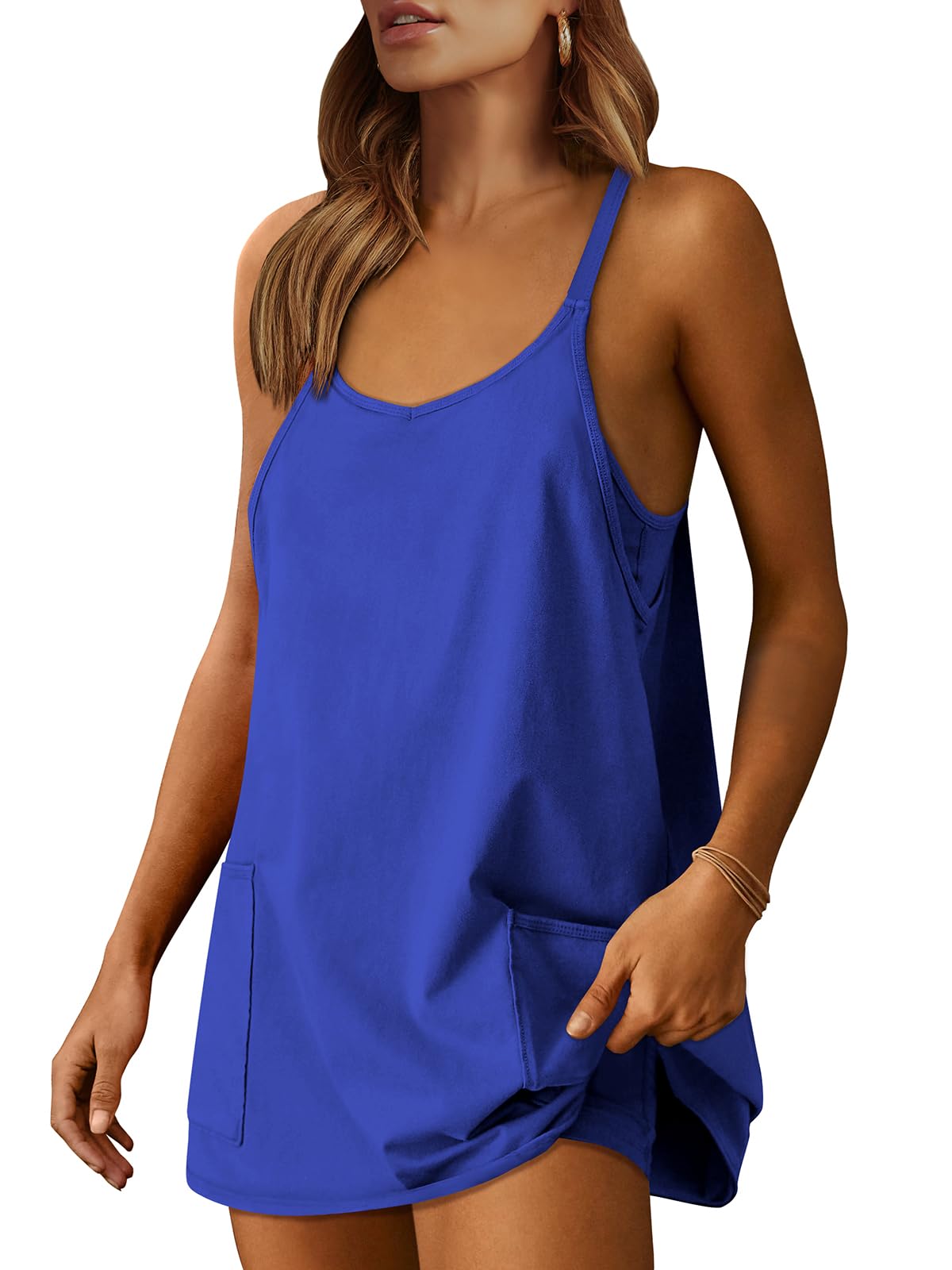 ANRABESS Women Athletic Dress Summer Tennis Workout Active Sports Mini Romper Dress Built in Shorts Travel Vacation Clothes Royal Blue X-Large