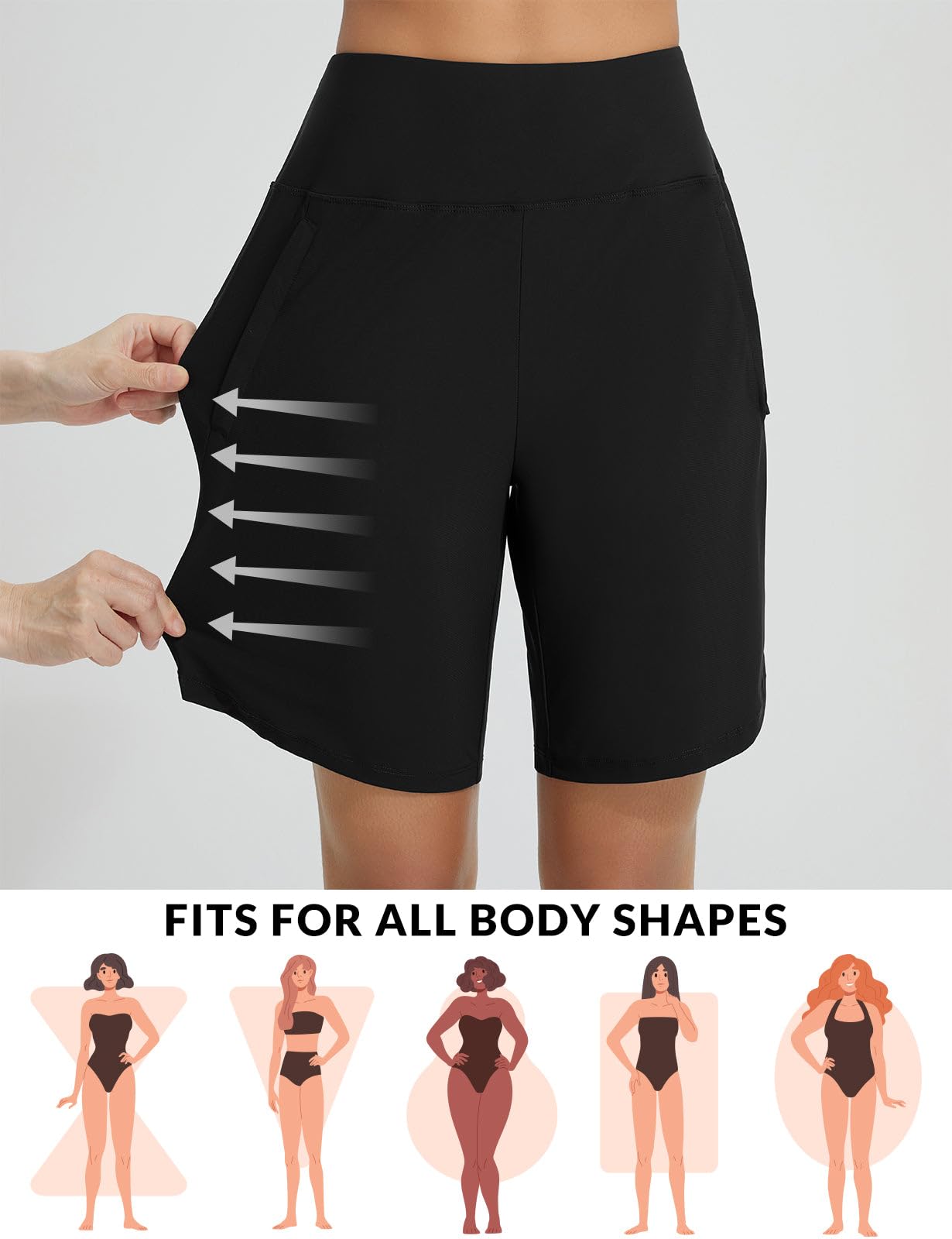 baleaf Long Board Shorts for Women Swimming High Waisted Swim Shorts Tummy Control Quick Dry Bathing Suit Shorts UPF 50+ with Liner Black L
