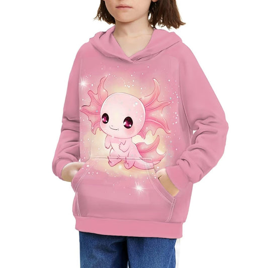 Ystardream Pink Cartoon Axolotl Hoodie Kids Girls Long Sleeve Shirts Size 12 Winter Clothes for Toddler Girls Crewneck Pullover Tops Fall Outfits Sweater Jumper Yoga Clothing