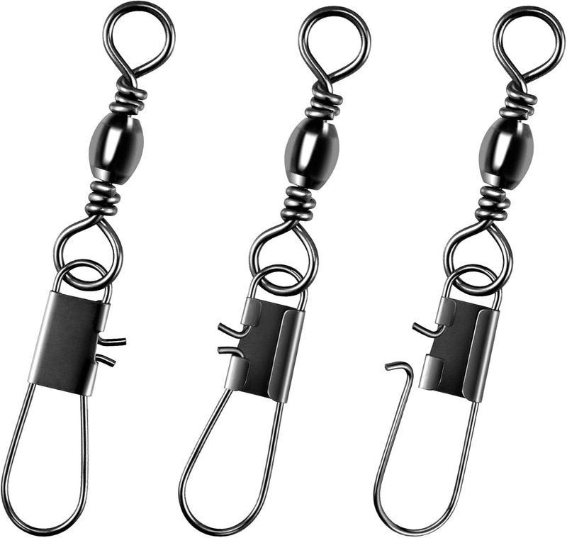 Fishing Barrel Swivels with Snaps - 100-Pack Stainless Steel Connector Clips | 31LB Freshwater Tackle