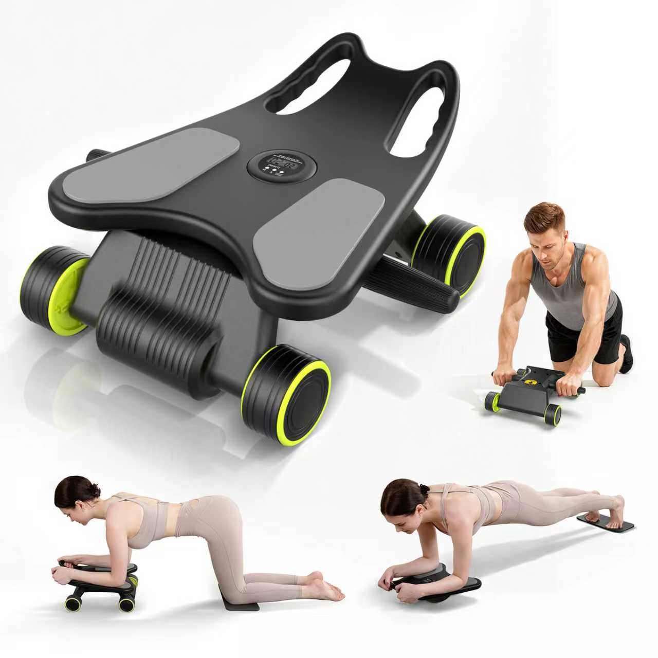 Ab Roller with Elbow Support, Ab Roller Board Core Workout Machine with 4 Wheels, Mini Pilates Reformer Equipment for Home Gym, Abdominal Full-Body Strength Exercise Trainer with Knee Pad
