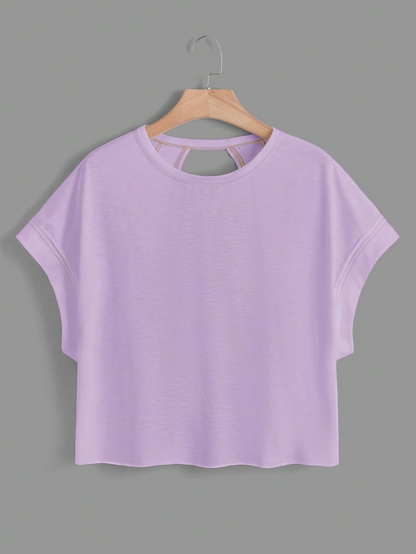WDIRARA Women's Back Keyhole Workout Yoga Tops Loose Fit Short Sleeve T Shirt Lilac Purple L
