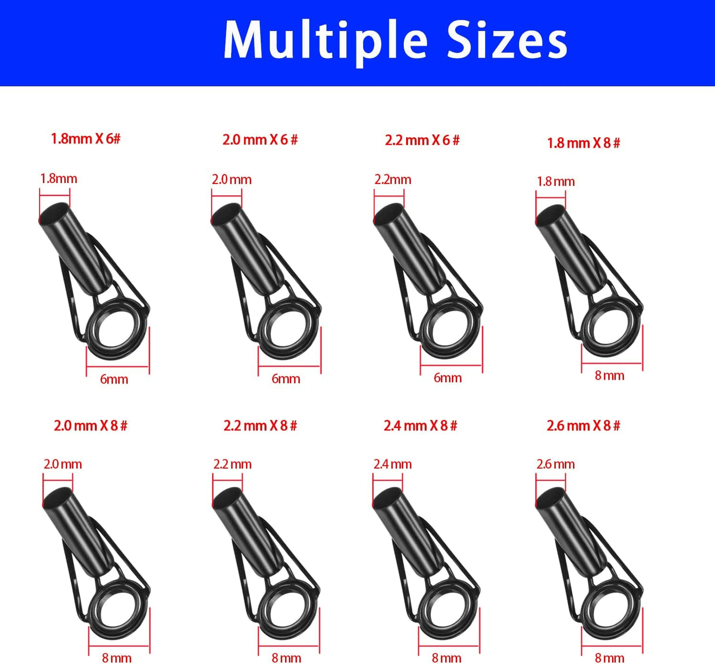 Fishing Rod Tip Repair Kit - 8 Pcs Micro Stainless Steel Ceramic Guides | Black Wear-Resistant Replacement Set