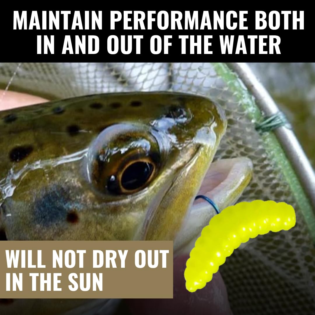 LUNKERHUNT Wax Worm Fishing Bait Jar with Unique Attractant | Durable Wax Worms for Fishing Bass, Fishing Lures Trout and Pike (Yellow)