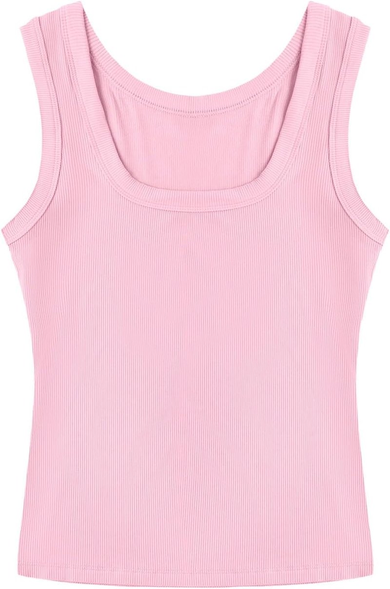 Summer Women's Tank Tops - Fitted Sleeveless Ribbed Shirt with Square Neck | Casual Basic Top