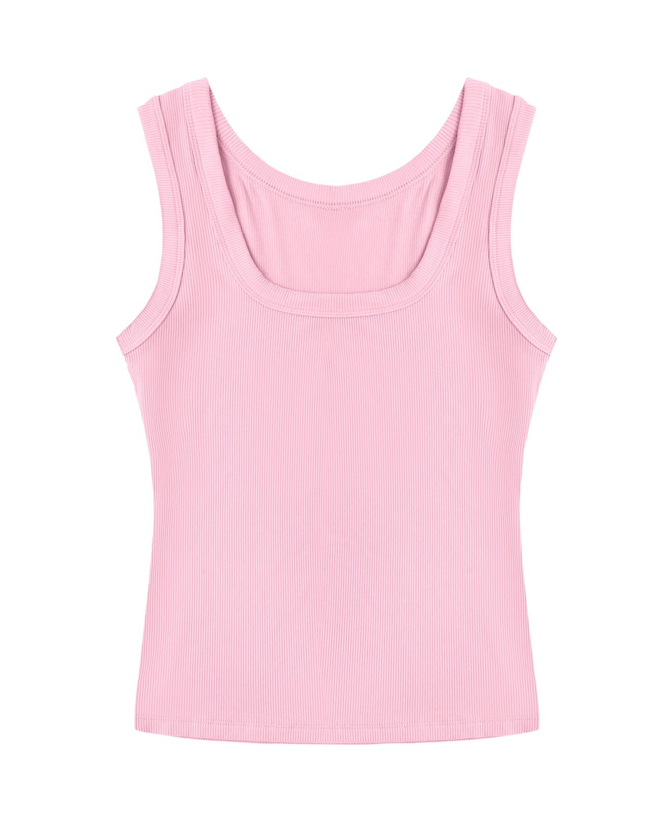 SVALIY Summer Womens Tank Tops 2025 Square Neck Fitted Sleeveless Shirts for Women Ribbed Basic Top Pink