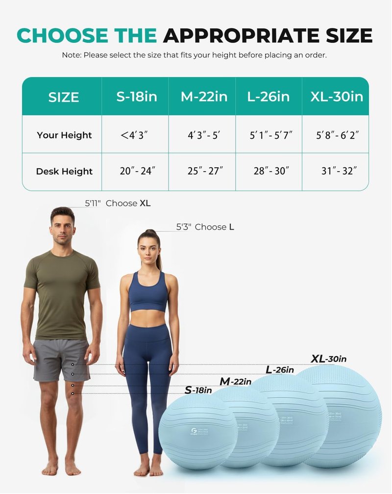 Yoga Ball - Extra Thick Anti-Burst Exercise Ball for Stability & Fitness | 4 Sizes Available with Pump