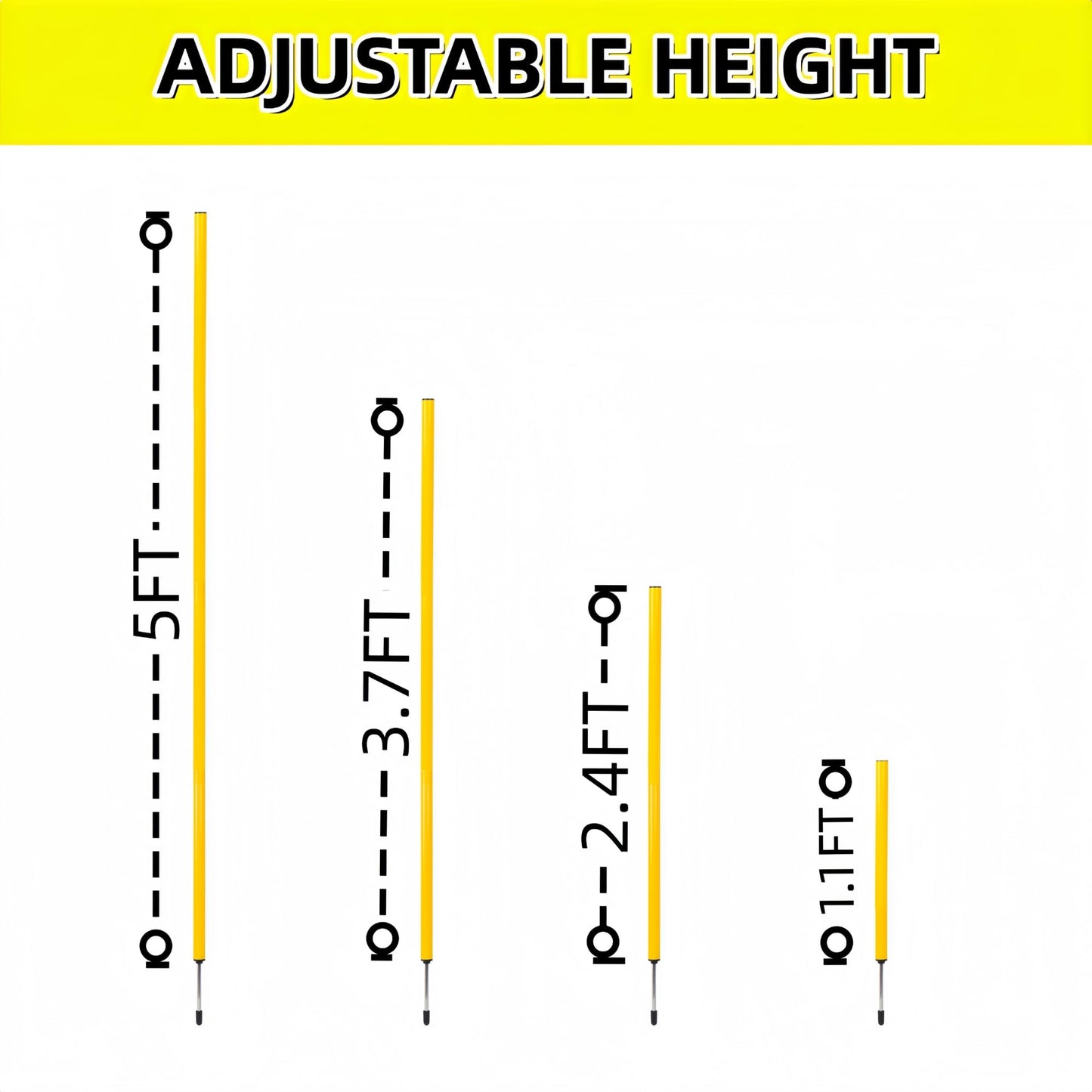 6 Pcs Soccer Agility Poles for Training, 5 FT Adjustable Speed and Agility Training Equipment for Football/Basketball/Horse/Dog Practice, Soccer Sticks with Steel Ground Nails Outdoors (Yellow)