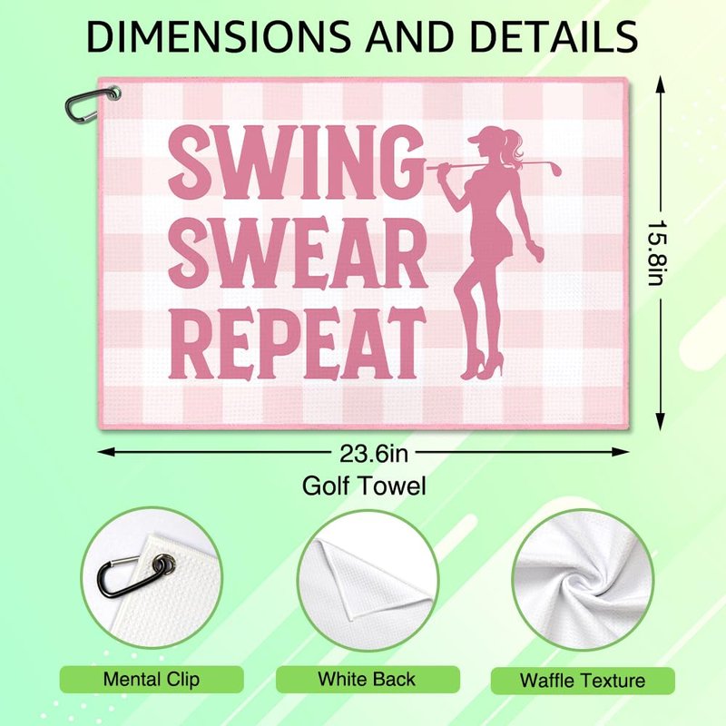 WUUCKOO Funny Golf Towel for Golf Bags with Clip, Golf Accessories for Women, Mothers Day Birthday Retirement Gifts for Mom Ladies Grandma Aunt Wife (Pink4)