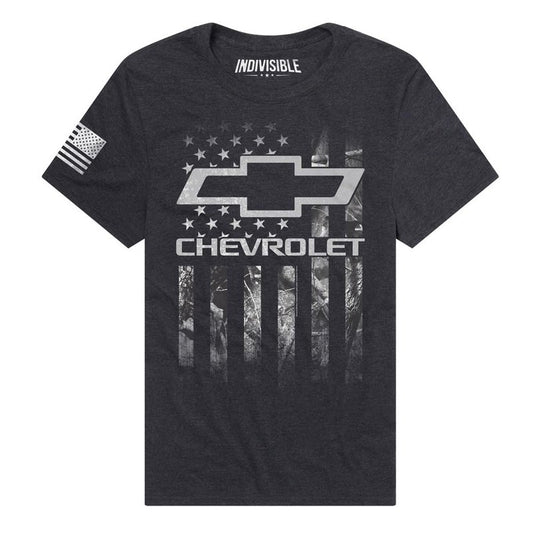 Indivisible Official Chevrolet Camo Flag Men's Classic Ring-Spun T-Shirt, Black Ink Heather, Large