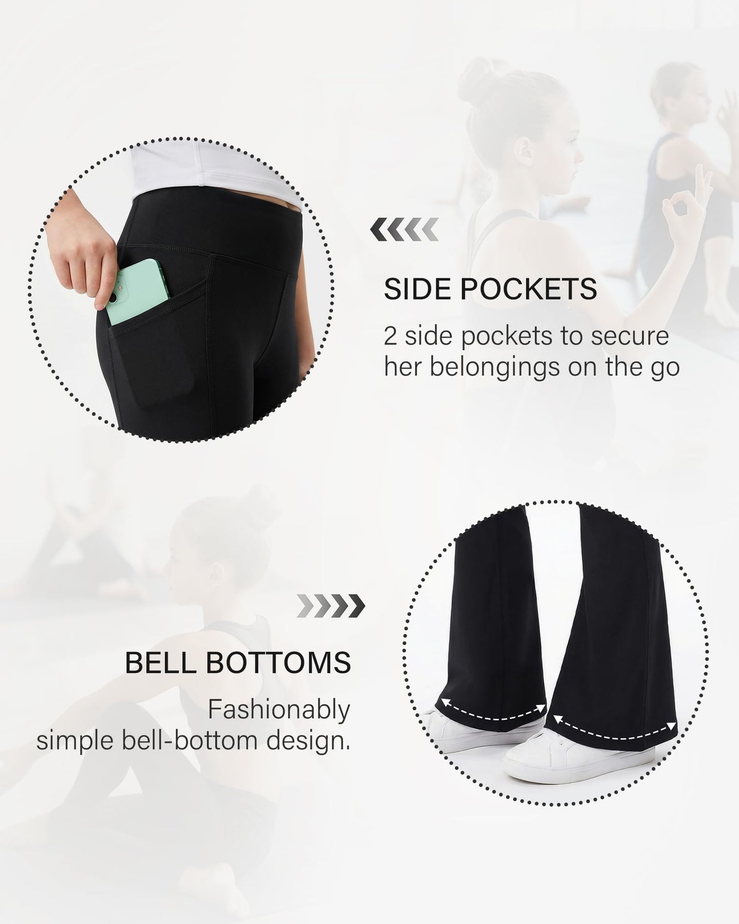Stelle Girls Flare Leggings Bell Bottoms Yoga Pants with Pockets High Waisted Bootcut Dance Pants (Black, M)