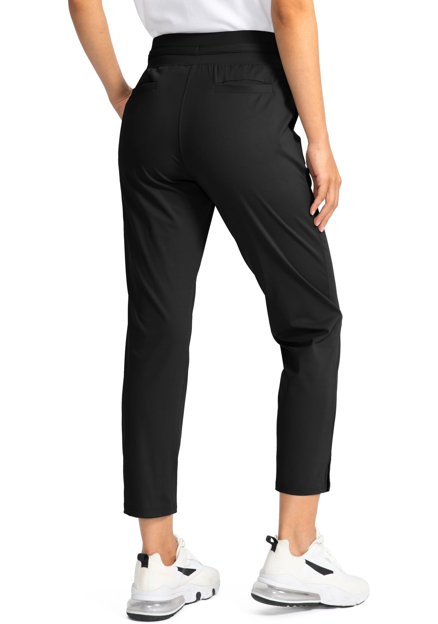 Soothfeel Women's Pants with 4 Pockets 7/8 Stretch High Waisted Sweatpants Travel Athletic Work Golf Pants for Women(Black, X-Large)