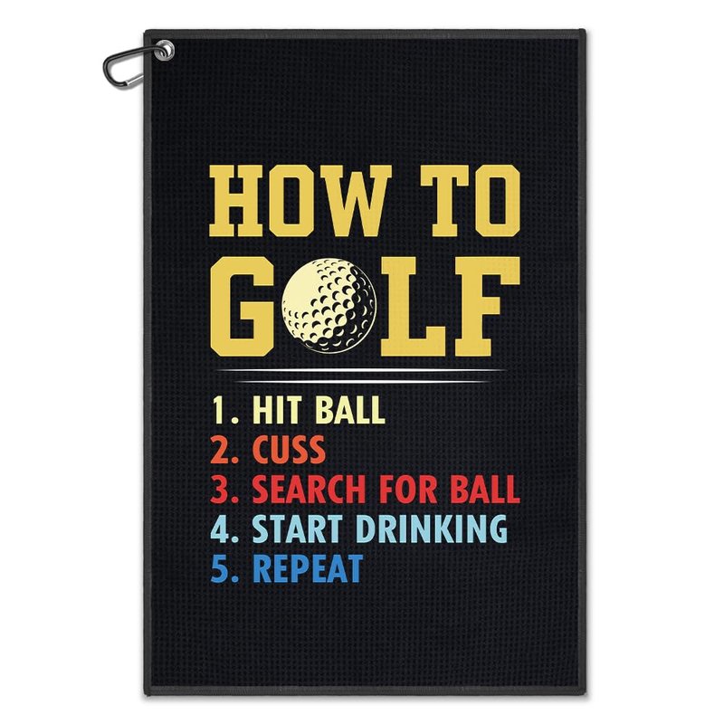Juoqg How to Golf Towel, Funny Golf Bag Towel with Clip for Men, Golfing Accessories for Men Women, Christmas Birthday Retirement Gifts for Golfer Sports Fan, Golfing Gifts for Dad Mom Grandpa Friend