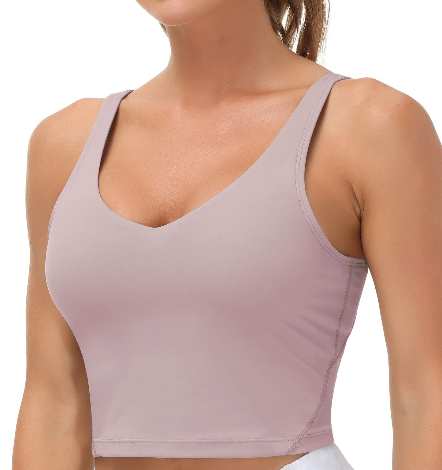 Women’s Longline Sports Bra Wirefree Padded Medium Support Yoga Bras Gym Running Workout Tank Tops(Light Purple, Medium)