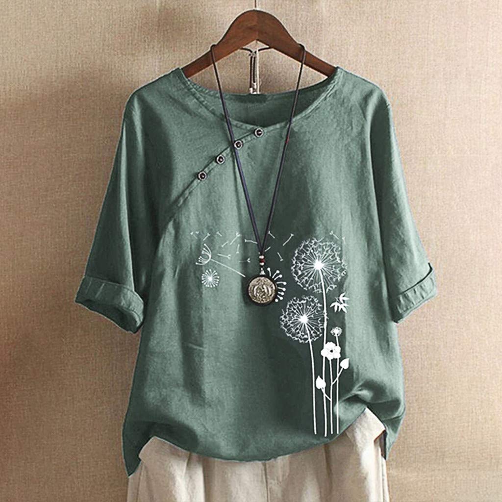 Womens Cotton Linen Short Sleeve Tops Casual Crew Neck T Shirts Embroidered Blouse Plus Size Loose Fit Summer Tunics