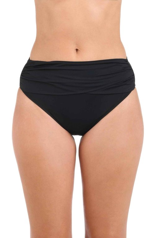 La Blanca Women's Standard Island Goddess Banded Mid Waist Pant Bikini Swimsuit Bottom, Black, 6