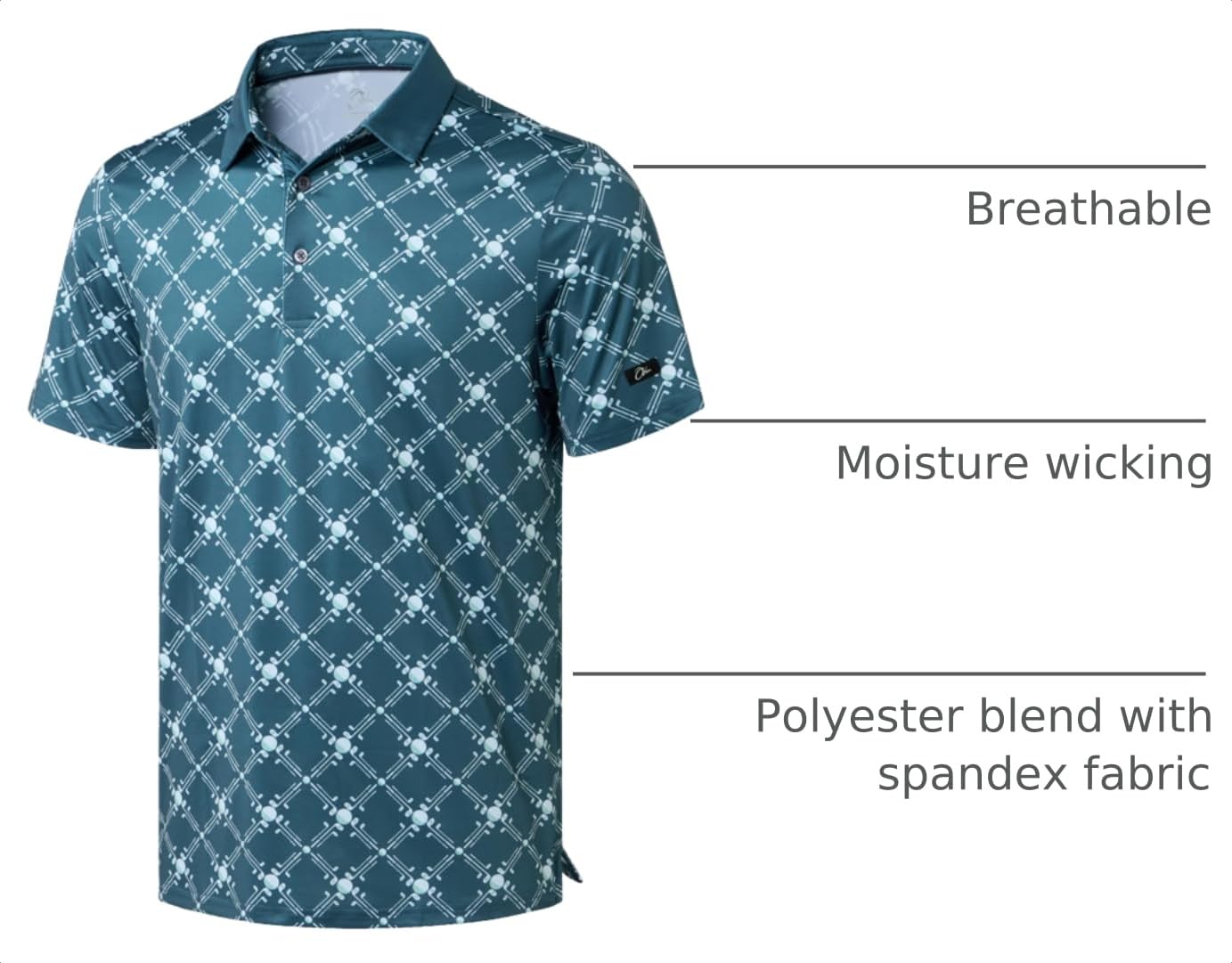 Obla Mens Golf Polo Shirts Short Sleeve Dry Fit Performance Moisture Wicking Casual Print Collared Golf Shirts for Men(Golf Checker Board_XXL)