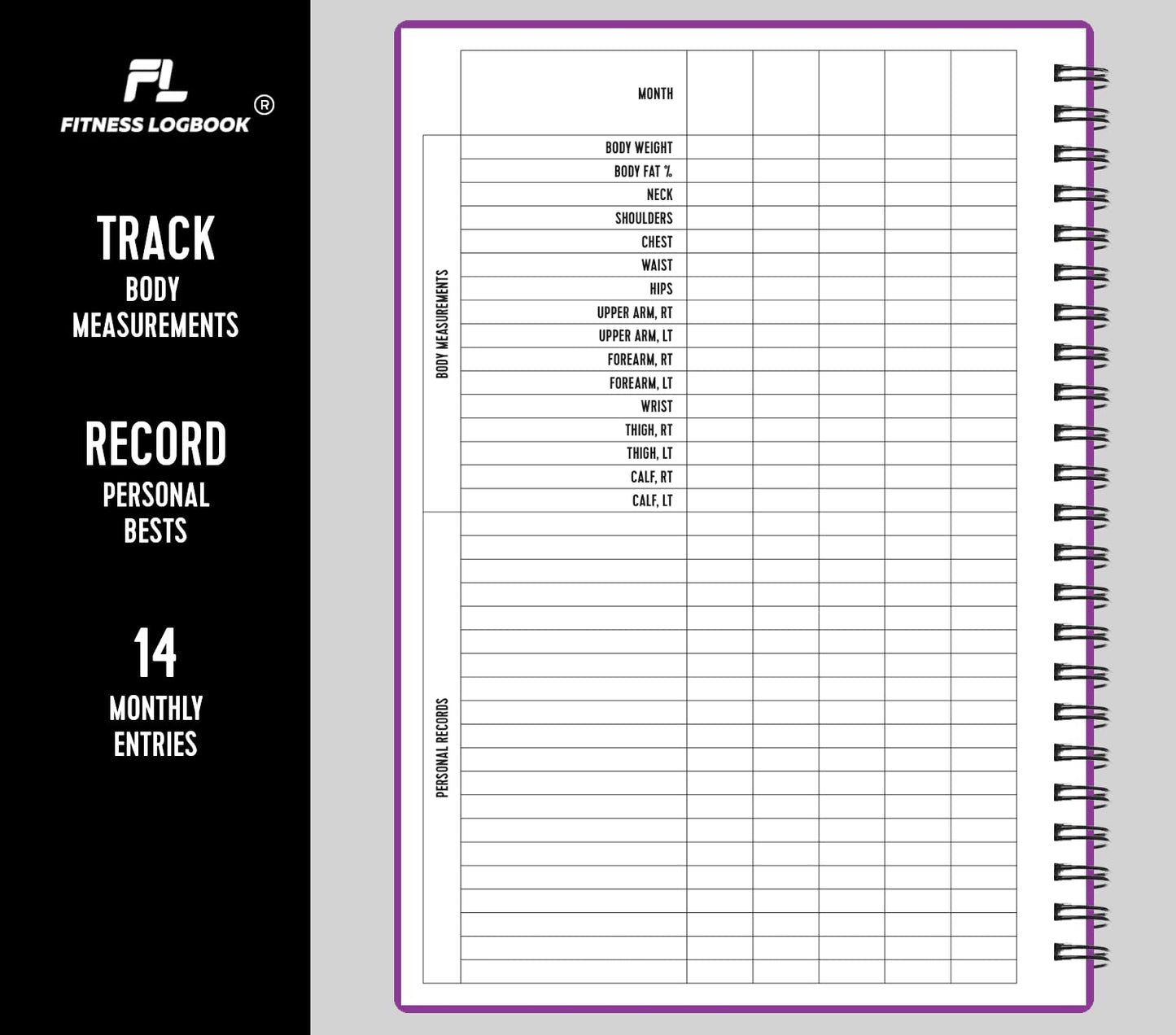 Fitness Logbook for Women & Men - A5 Undated Workout Journal, Planner Log Book to Track Weight Loss, Muscle Gain, Gym Exercise, Bodybuilding Progress - Thick Paper, Poly Cover, Sturdy Binding