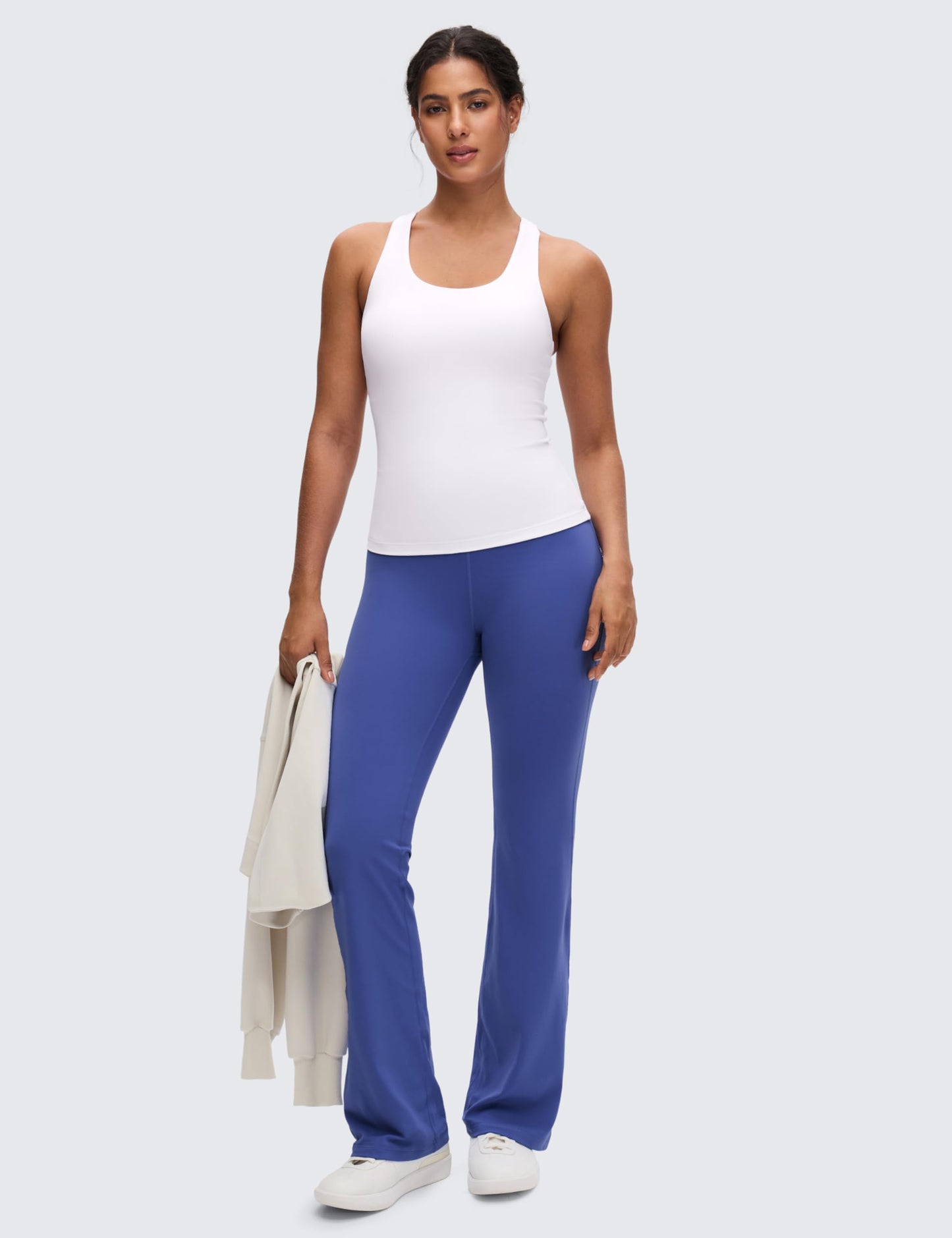 CRZ YOGA Butterluxe Workout Racerback Tank Tops for Women - Padded Athletic Spandex Yoga Shirts with Built in Bra White X-Small