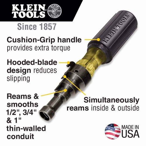 Klein Tools 56048 Rechargeable Auto-Off LED Headlamp, Adjustable Fabric Strap, 400 LMS & 85191 Screwdriver/Conduit Reamer, Conduit Fitting and Reaming Screwdriver for 1/2-Inch