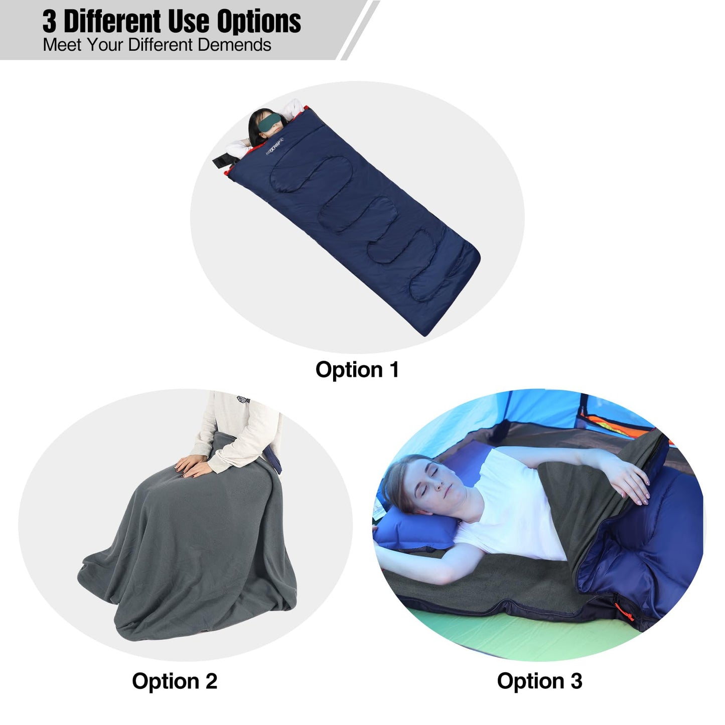 REDCAMP Outdoor Cotton Flannel Sleeping Bag with Detachable Zipper Liner, 3-Season Warm & Cool Weather Envelope Sleeping Bags for Camping Hiking Backpacking