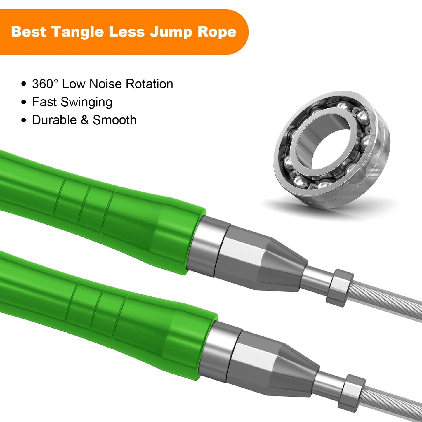 Jump Rope, High Speed Weighted Jump Rope - Premium Quality Tangle-Free - Self-Locking Screw-Free Design - Jump Ropes for Fitness - Skipping Rope for Workout Fitness, Crossfit & Home Exercises (Green)