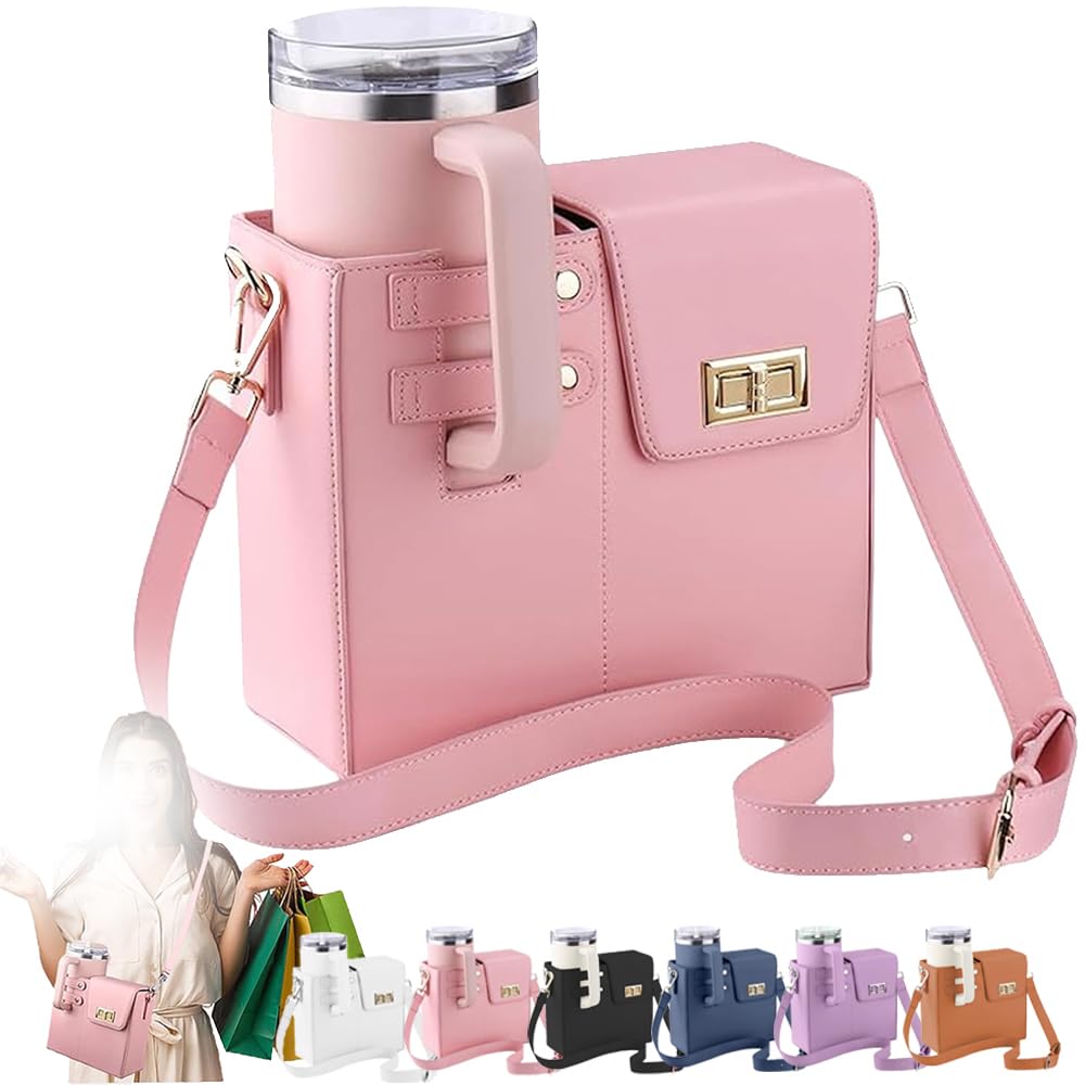 2026 New Stanley Purse Cup Holder Bag Crossbody Water Cup Storage Bag Portable Cups Purses Stanley Cup Purse Holder 40 Oz Perfect Valentine‘s Day Gift Gift (Pink)