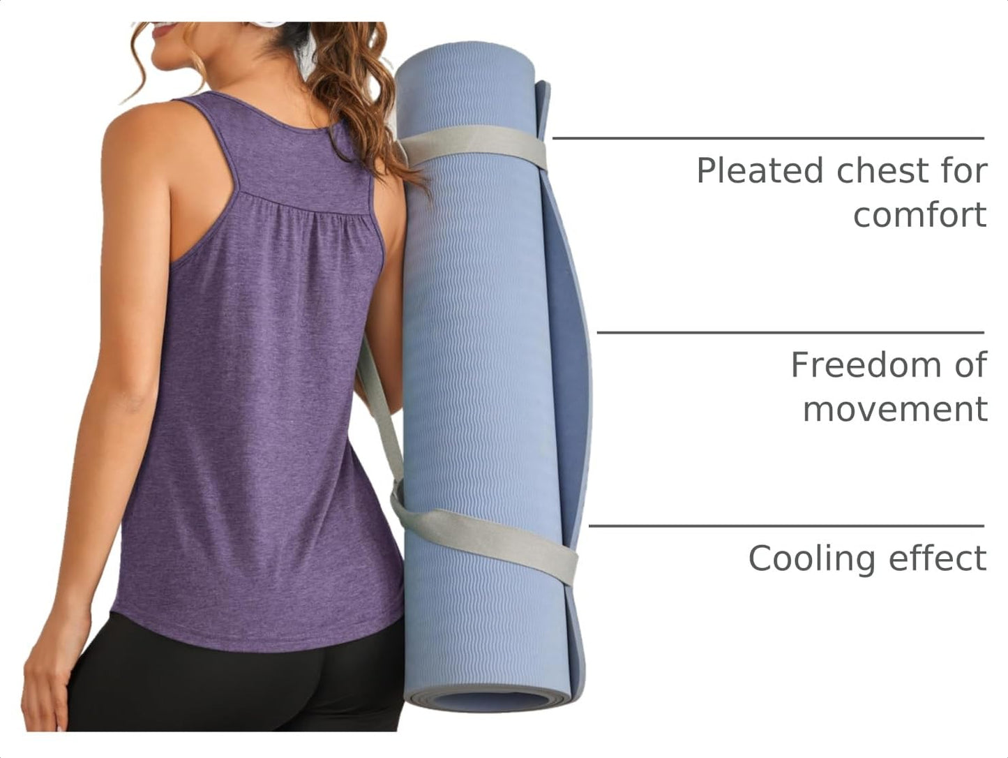 PINSPARK Workout Tops for Women Loose Fit Yoga Pilates Tank Sleeveless Racer Back Gym Muscle Shirts Summer Exercise Top,Purple/Dark Green M