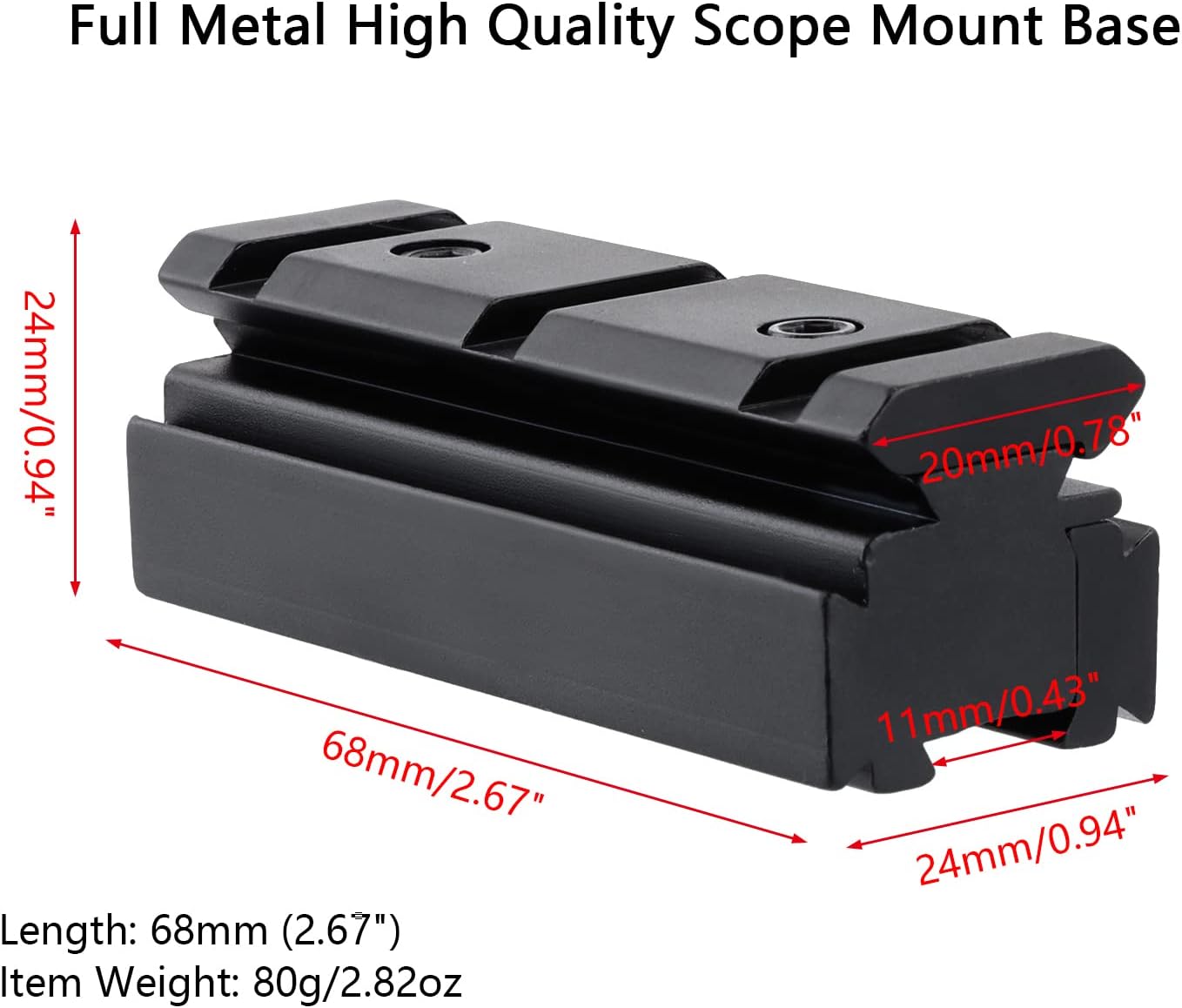 Dovetail to Picatinny Rail Adapter - 11mm to 20mm Scope Mount Converter | Medium Profile Aluminum, 2.67" Length