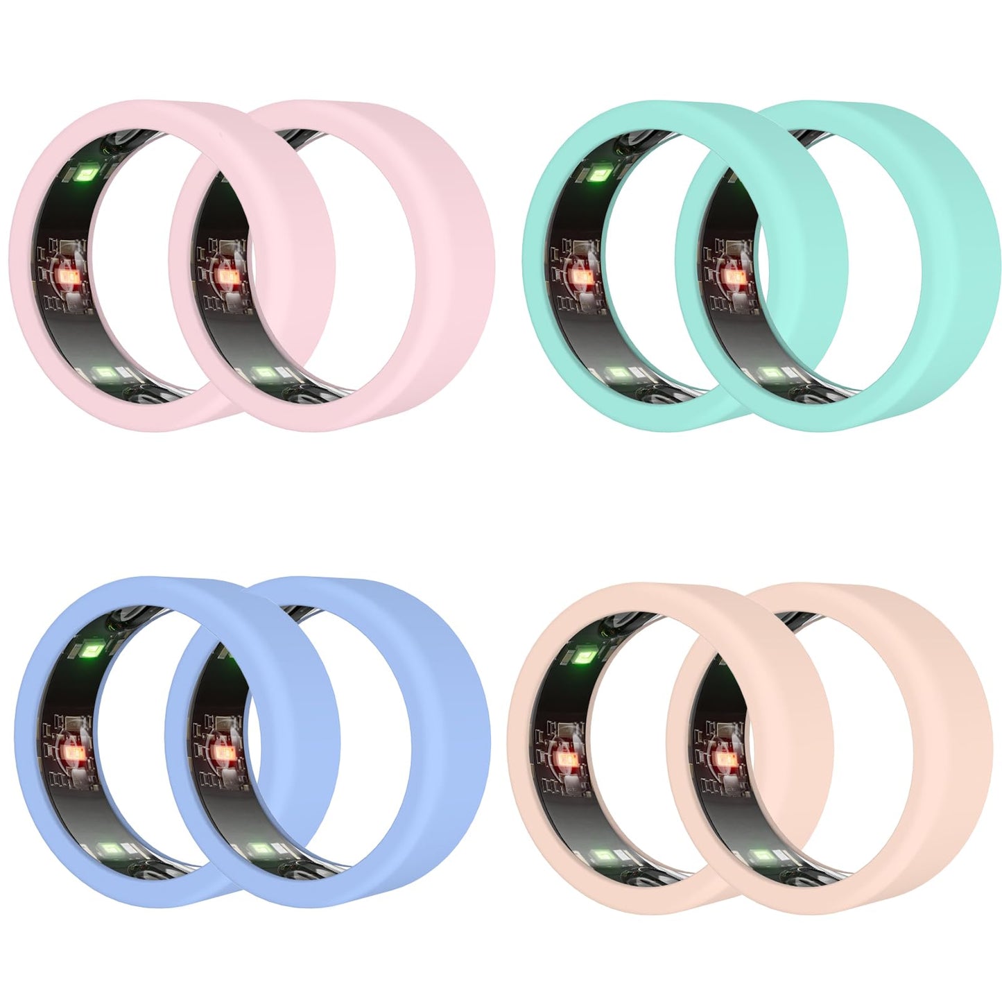 pupvus Cover for Oura Ring Protector-Ultrahuman Ring Air/Ring Conn Case, Silicone Sleeve Guard Oura Ring Gen 3/Ultrahuman Ring/Ring Conn Working-out Men Women(Pink+Green+Blue+Apricot,S)